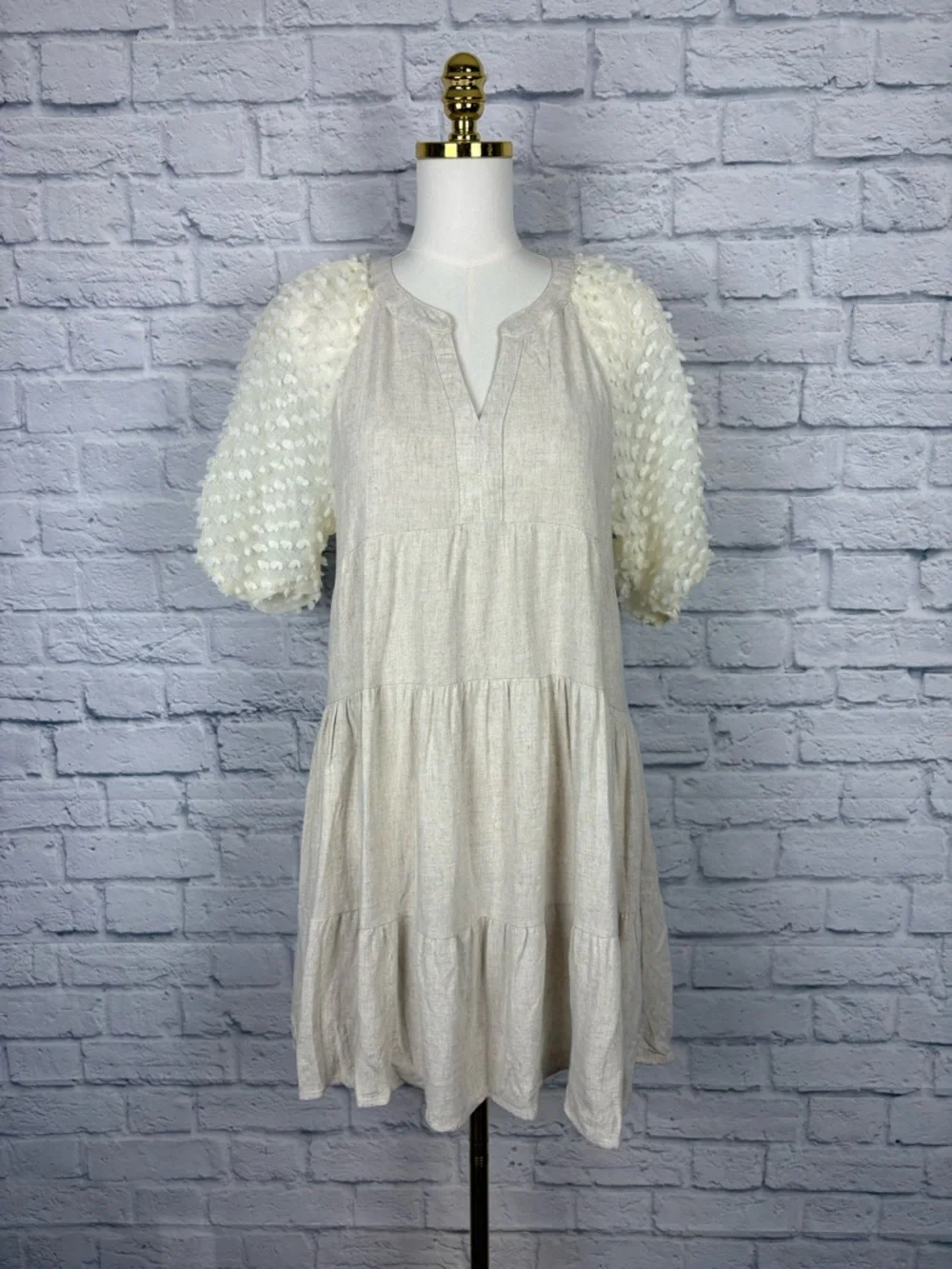 Umgee linen puff sleeve dress size S - Picture 2 of 7